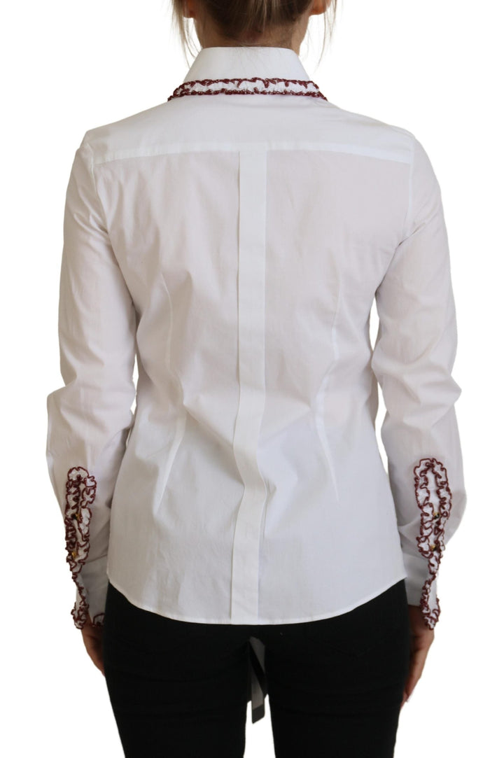 Dolce &amp; Gabbana - White Lace Long Sleeves Ruffle Collar Top