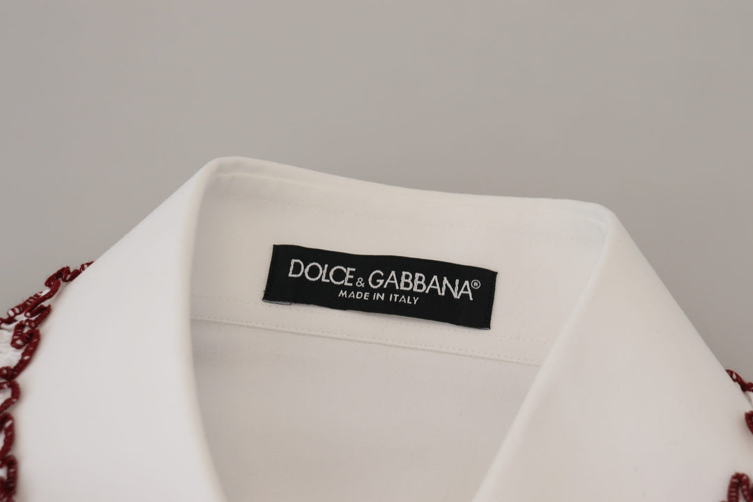 Dolce &amp; Gabbana - White Lace Long Sleeves Ruffle Collar Top