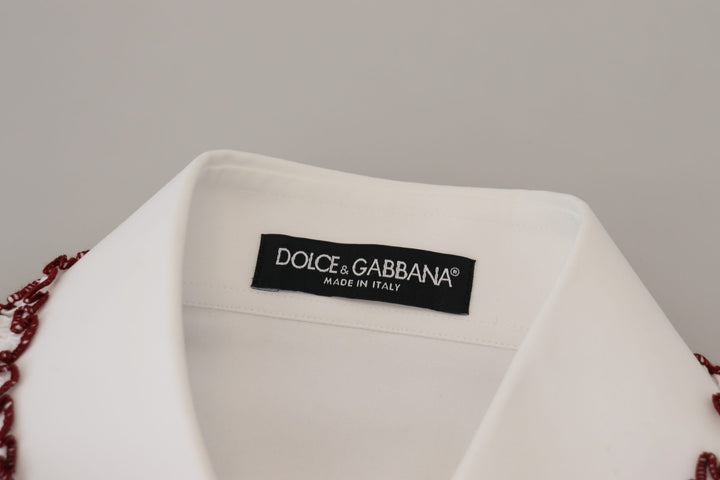Dolce &amp; Gabbana - White Lace Long Sleeves Ruffle Collar Top