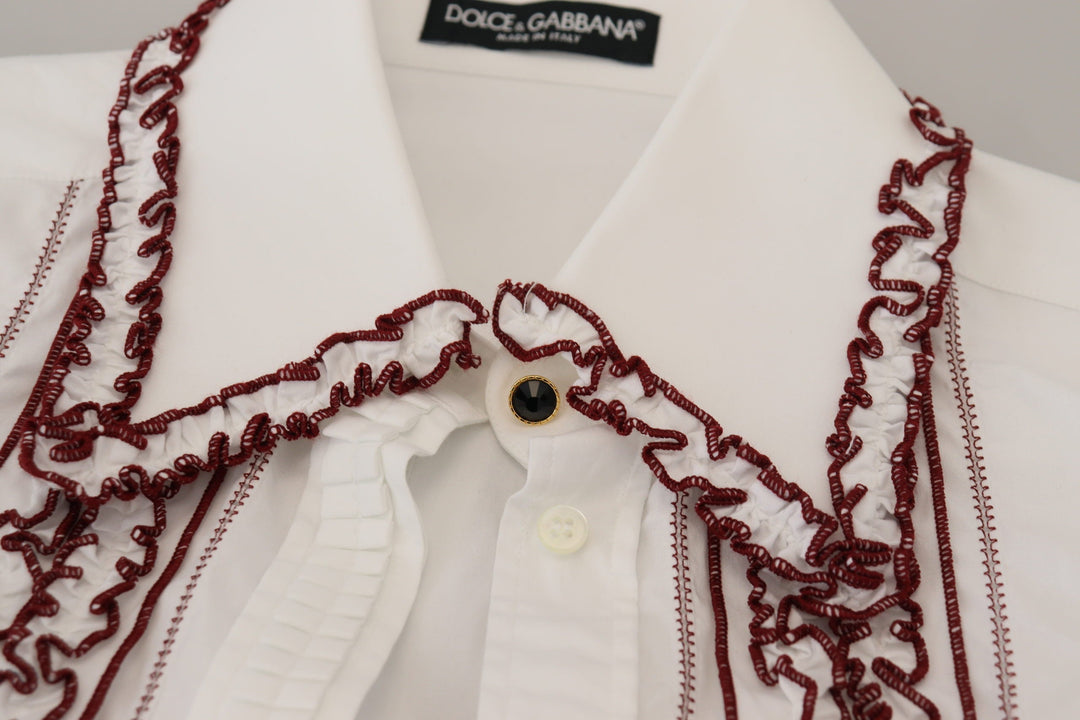 Dolce &amp; Gabbana - White Lace Long Sleeves Ruffle Collar Top