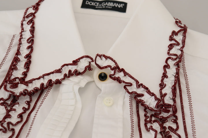 Dolce &amp; Gabbana - White Lace Long Sleeves Ruffle Collar Top