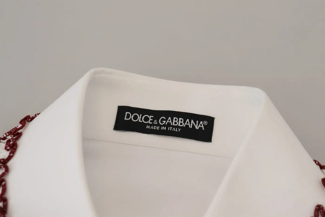 Dolce &amp; Gabbana White Lace Long Sleeves Ruffle Collar Top