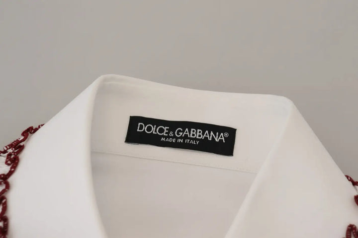 Dolce &amp; Gabbana White Lace Long Sleeves Ruffle Collar Top