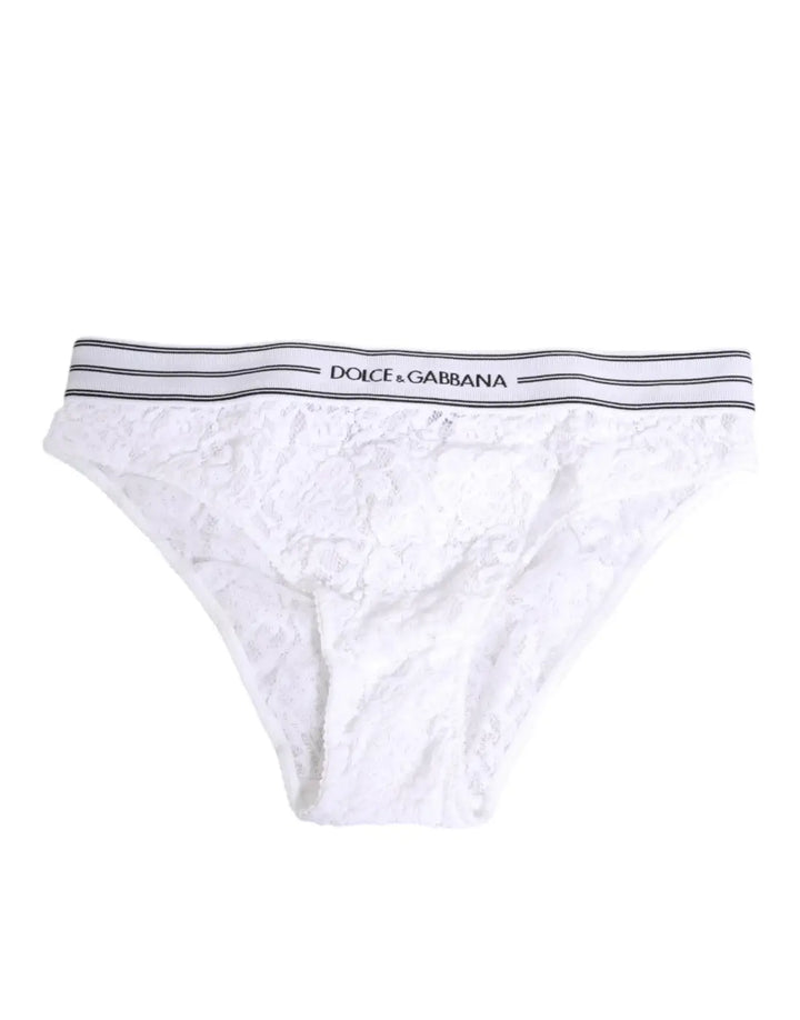 Dolce &amp; Gabbana White Lace Slip Brief Logo Waistband Underwear
