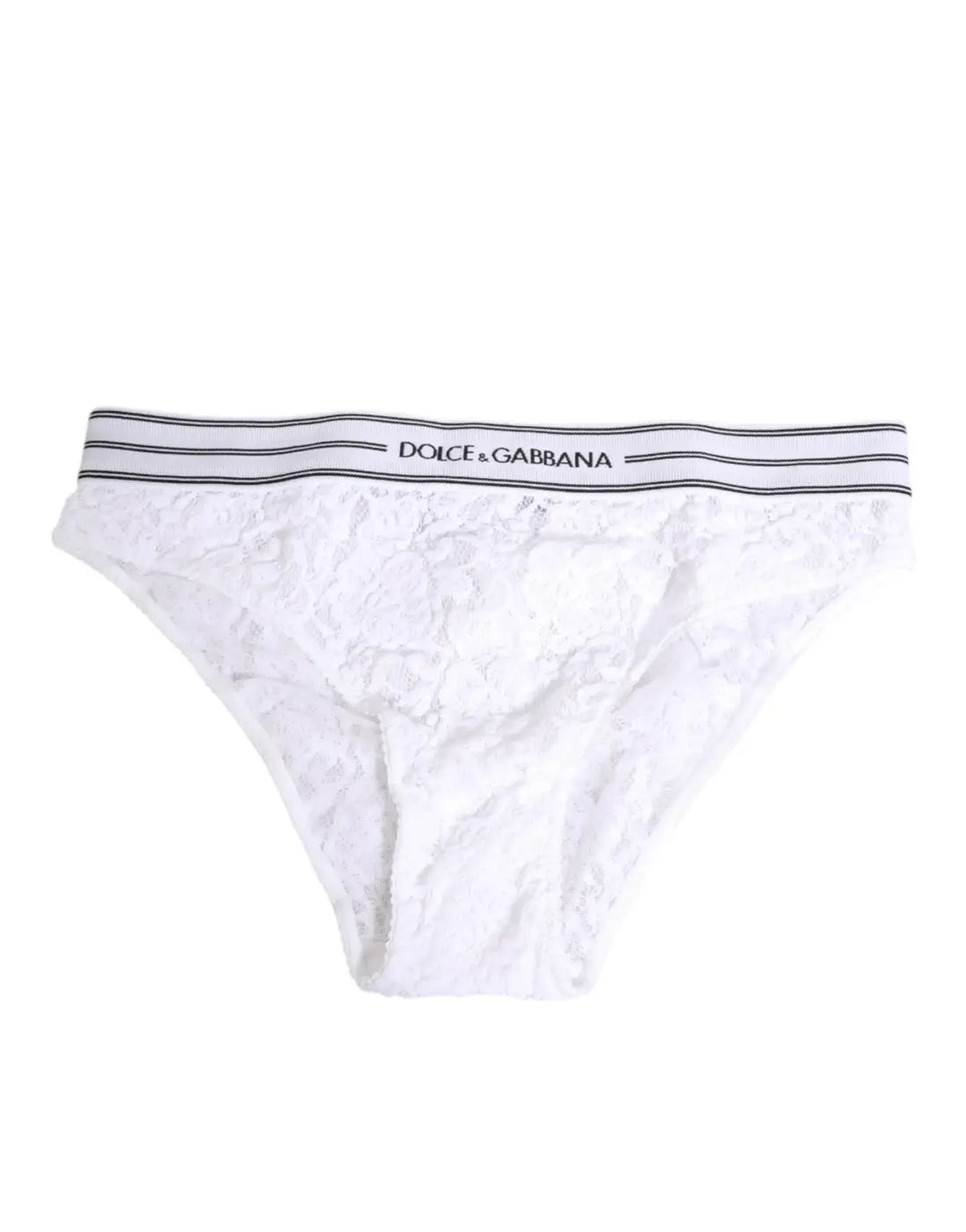 Dolce &amp; Gabbana White Lace Slip Brief Logo Waistband Underwear