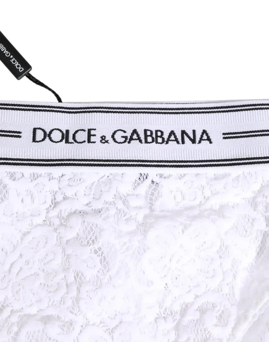 Dolce &amp; Gabbana White Lace Slip Brief Logo Waistband Underwear