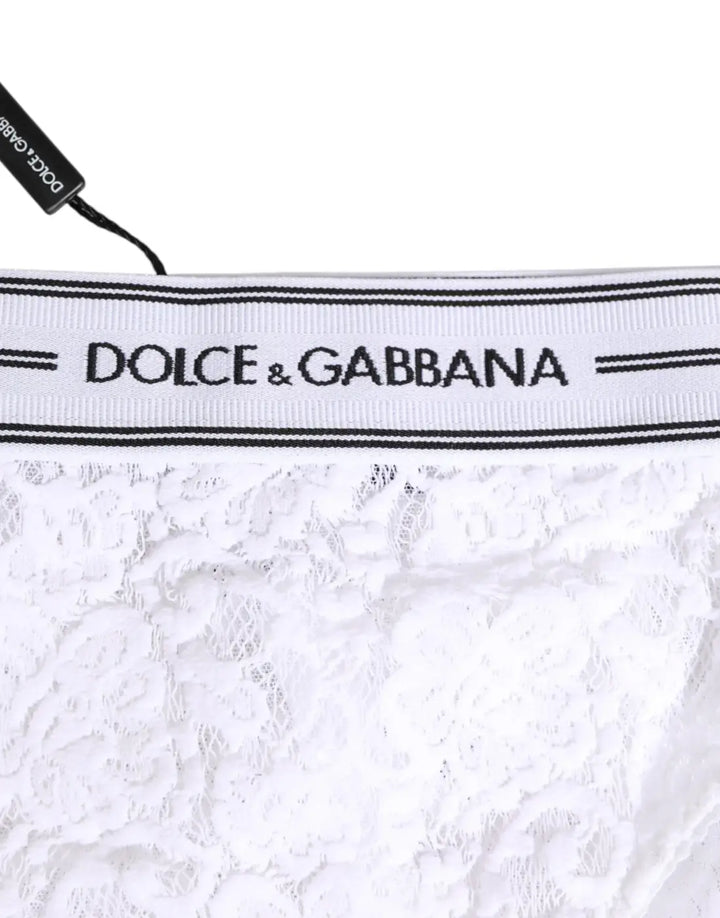 Dolce &amp; Gabbana White Lace Slip Brief Logo Waistband Underwear