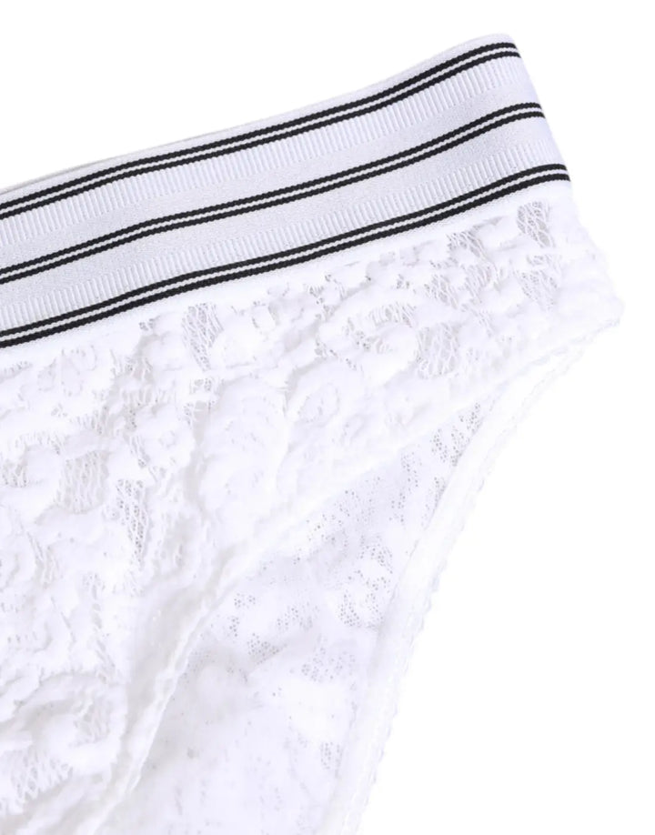 Dolce &amp; Gabbana White Lace Slip Brief Logo Waistband Underwear