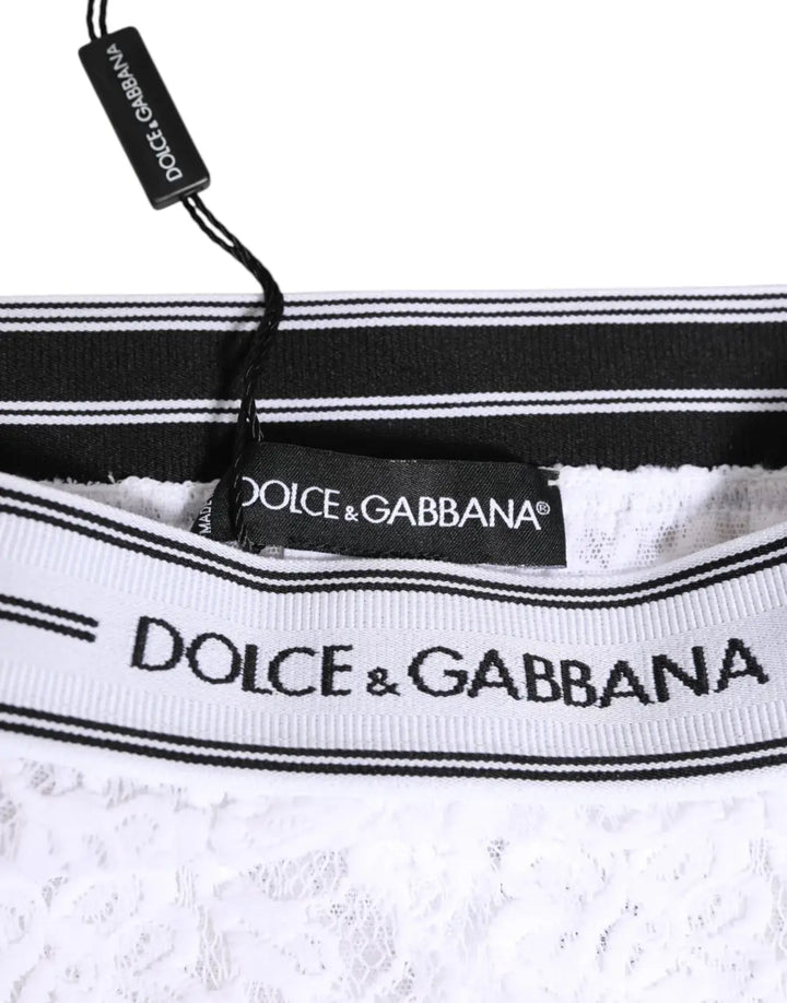 Dolce &amp; Gabbana White Lace Slip Brief Logo Waistband Underwear