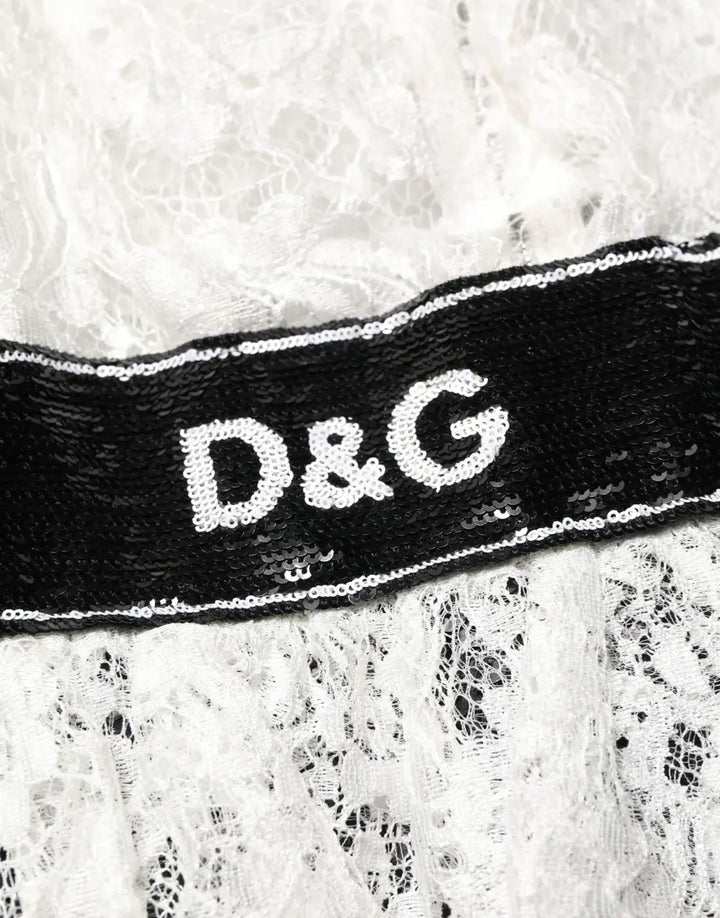 Dolce &amp; Gabbana White Lace Top Embellished Black Skirt Dress