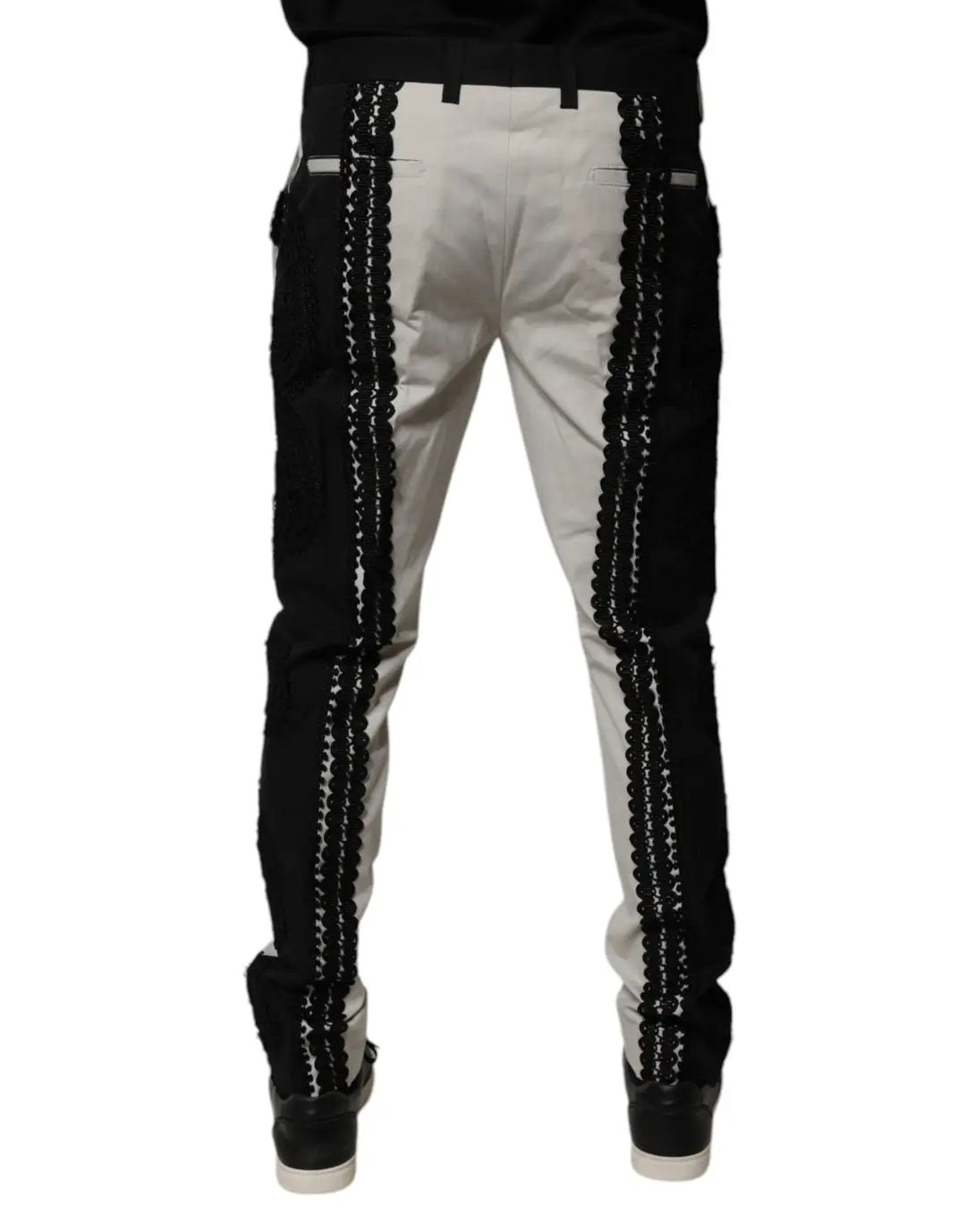 Dolce &amp; Gabbana White Lace Trim Mid Waist Dress Formal Pants