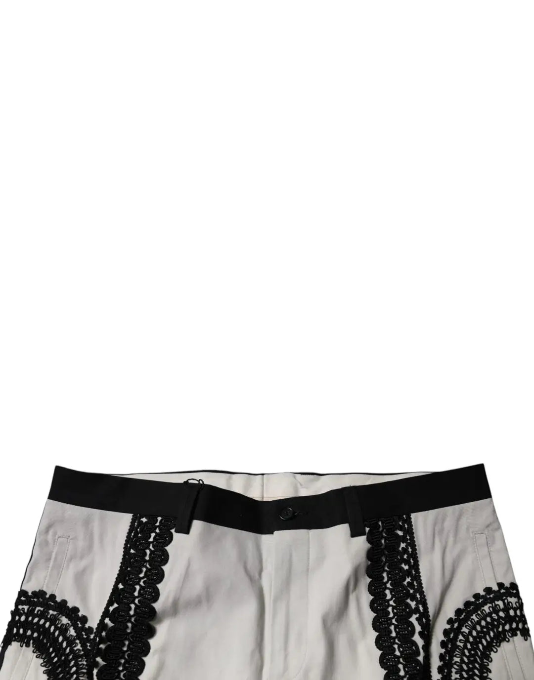 Dolce &amp; Gabbana White Lace Trim Mid Waist Dress Formal Pants