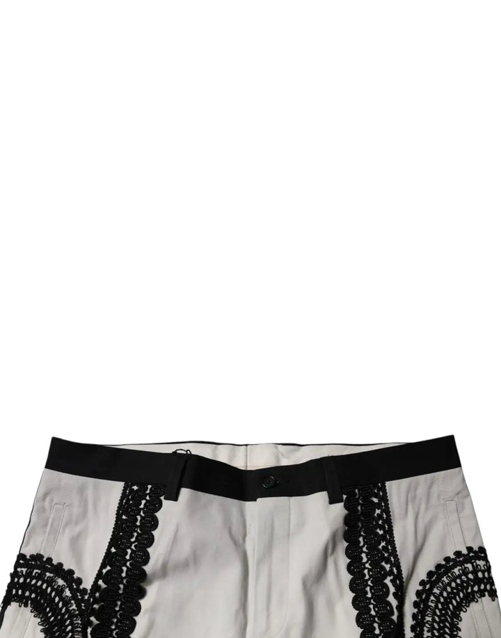 Dolce &amp; Gabbana White Lace Trim Mid Waist Dress Formal Pants