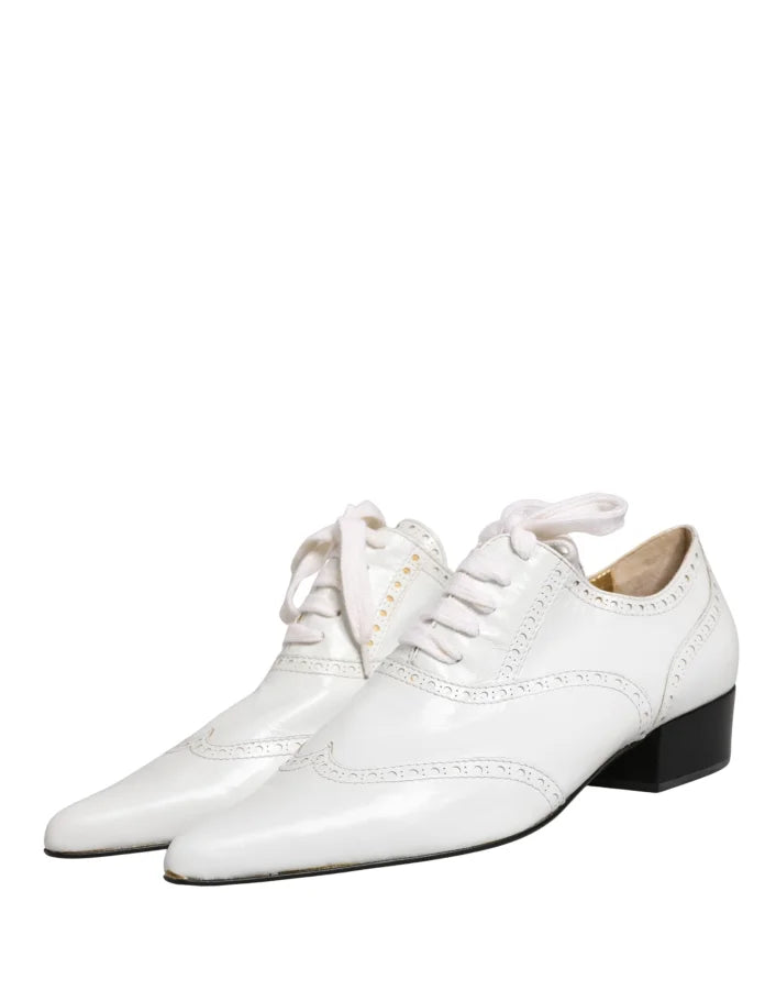 Dolce &amp; Gabbana White Leather Brogue Oxford Lace Up Shoes