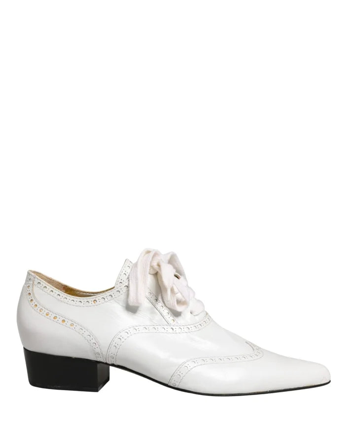 Dolce &amp; Gabbana White Leather Brogue Oxford Lace Up Shoes