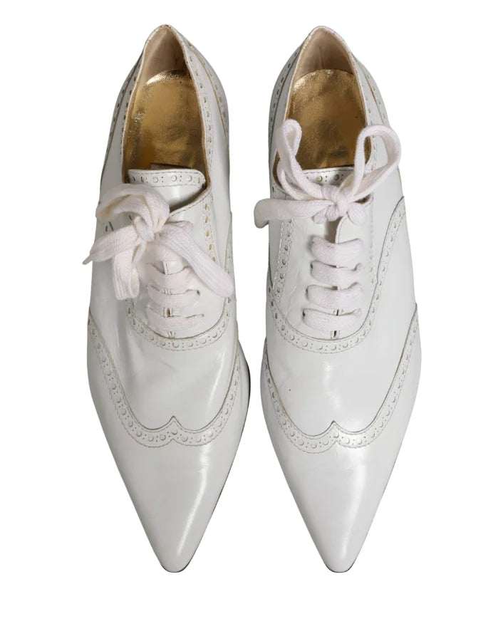 Dolce &amp; Gabbana White Leather Brogue Oxford Lace Up Shoes