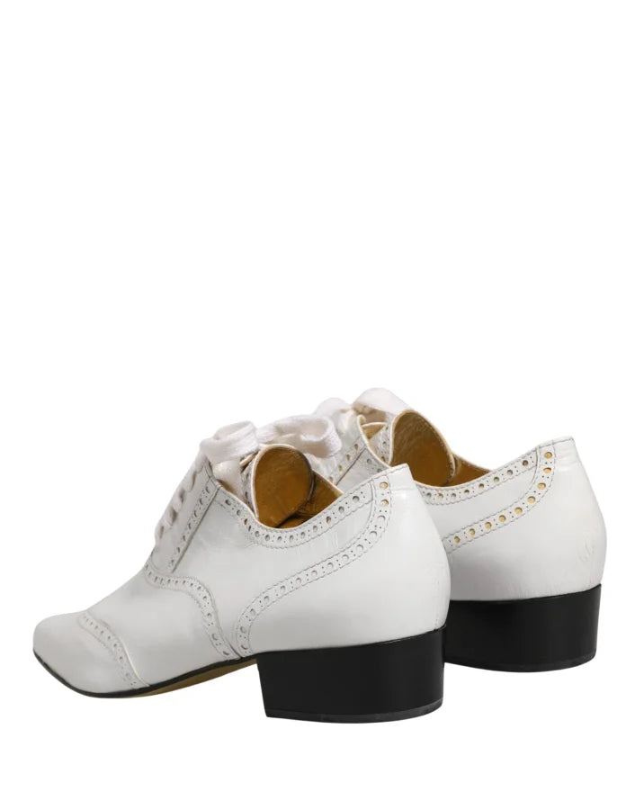 Dolce &amp; Gabbana White Leather Brogue Oxford Lace Up Shoes