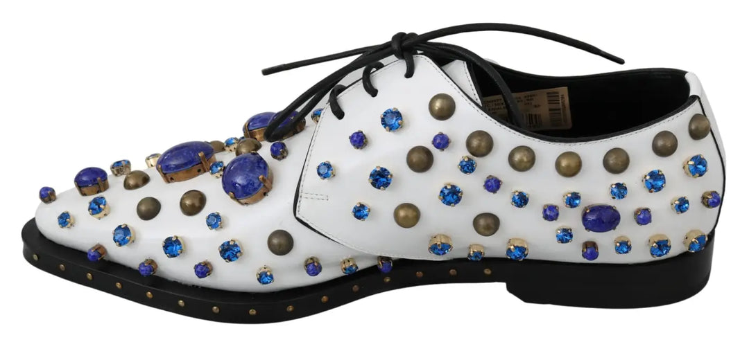 Dolce &amp; Gabbana White Leather Crystals Dress Broque Shoes