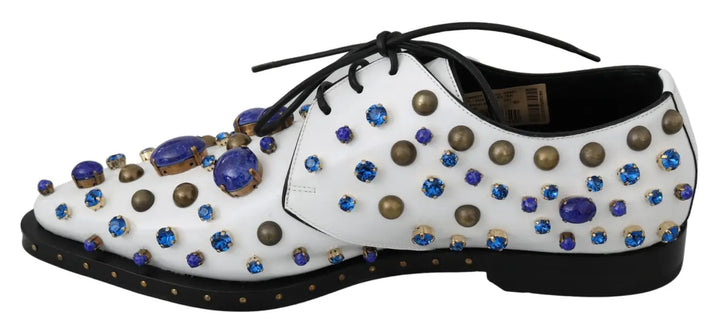 Dolce &amp; Gabbana White Leather Crystals Dress Broque Shoes