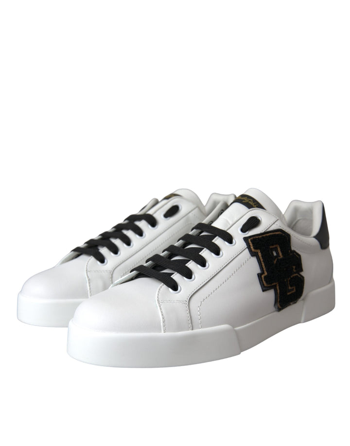 Dolce &amp; Gabbana White Leather Dg Logo Casual Low Top Sneakers Shoes