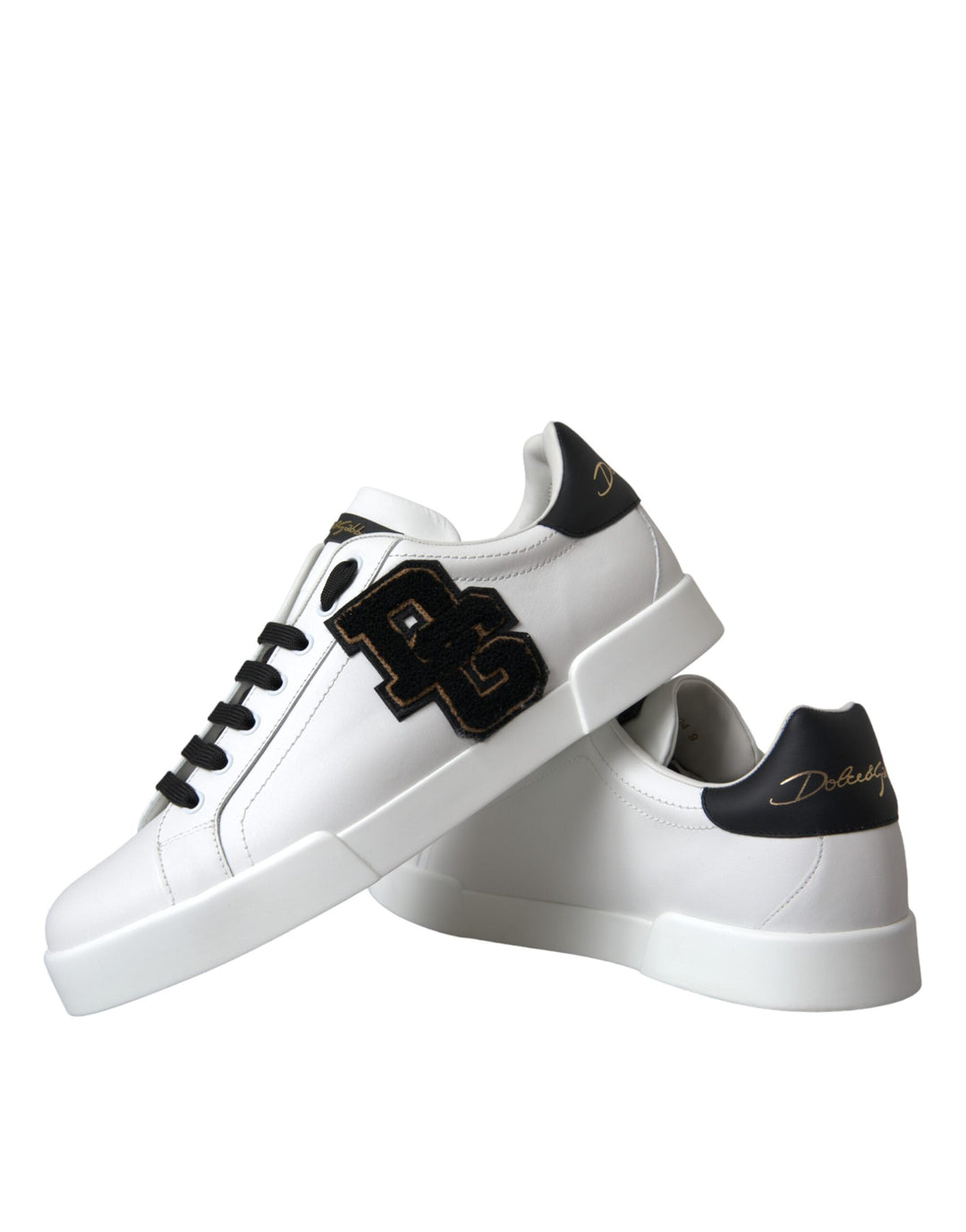 Dolce &amp; Gabbana White Leather Dg Logo Casual Low Top Sneakers Shoes