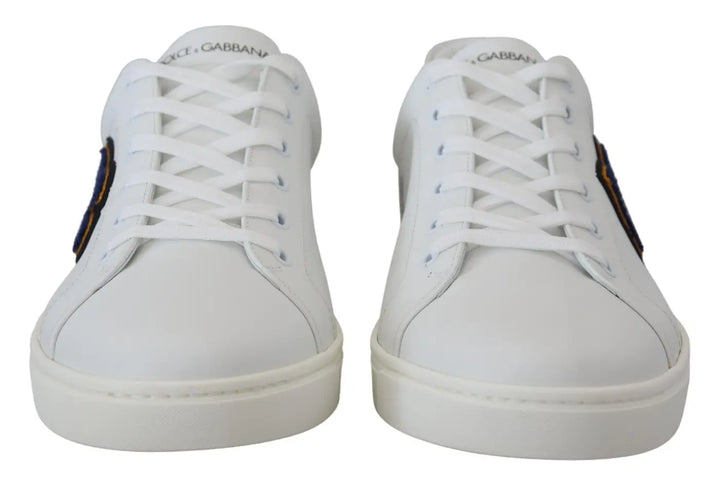 Dolce &amp; Gabbana White Leather DG Logo Casual Sneakers Shoes