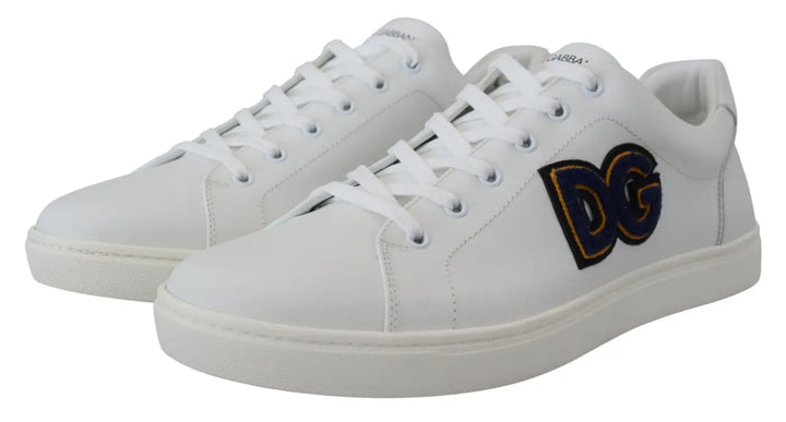 Dolce &amp; Gabbana White Leather DG Logo Casual Sneakers Shoes