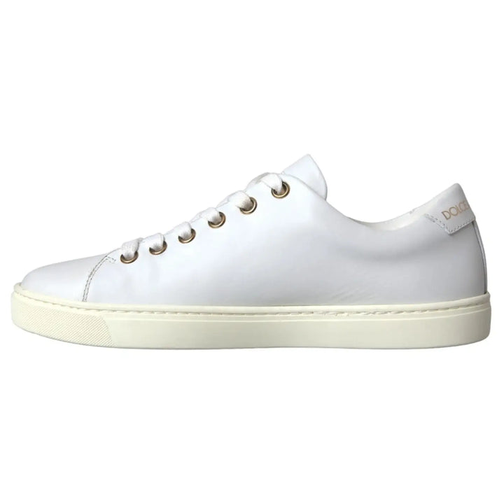 Dolce &amp; Gabbana White Leather Gold Red Heart Sneakers Shoes