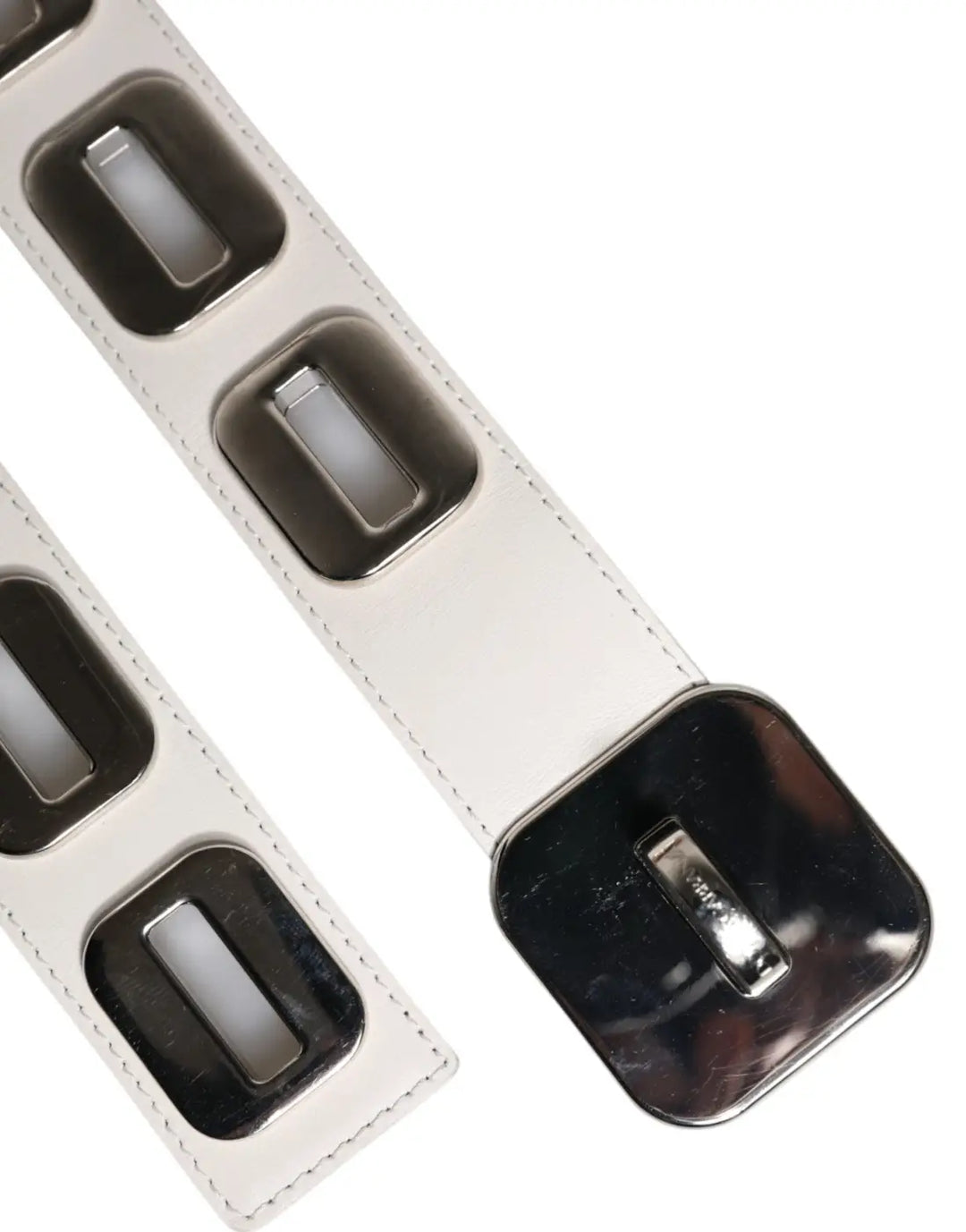 Dolce &amp; Gabbana White Leather Gold Tone Rotating Buckle Belt