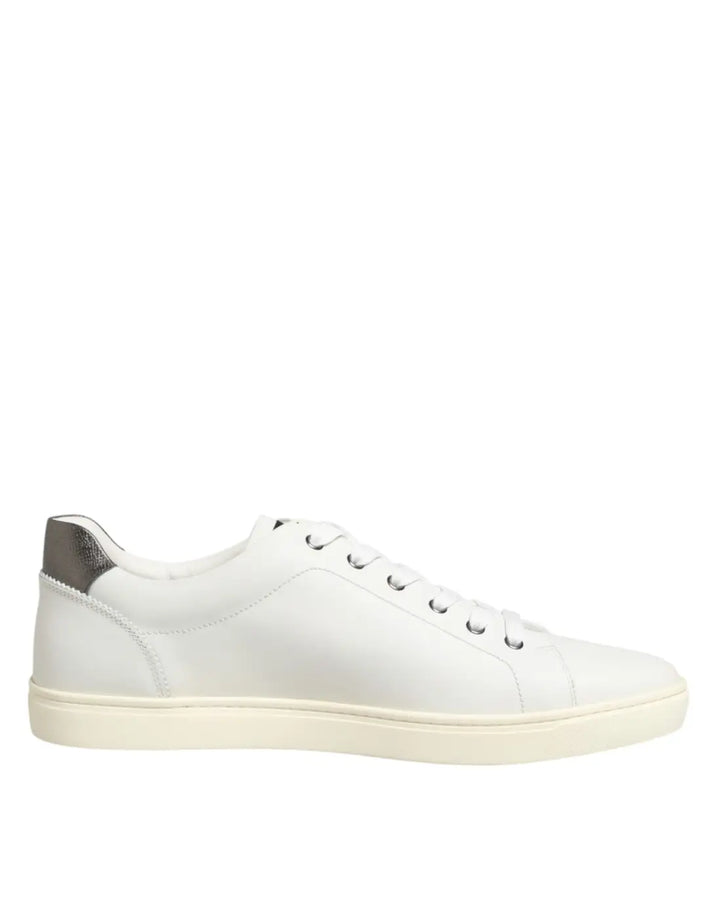 Dolce &amp; Gabbana White Leather Heart Embellished Sneakers Shoes