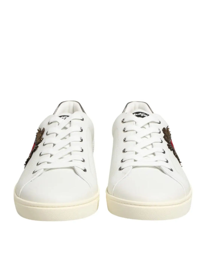 Dolce &amp; Gabbana White Leather Heart Embellished Sneakers Shoes