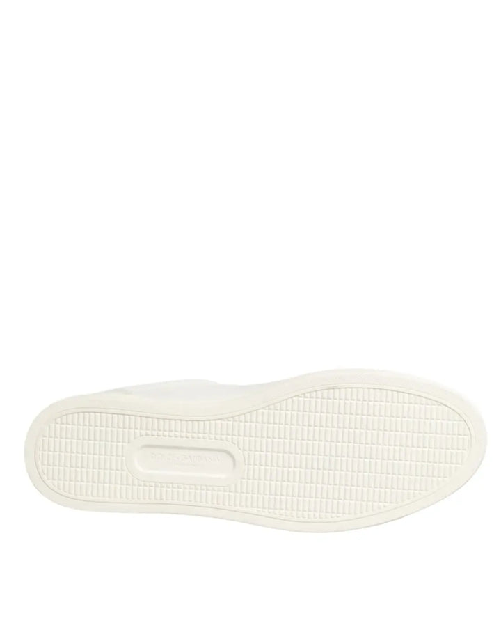 Dolce &amp; Gabbana White Leather Heart Embellished Sneakers Shoes