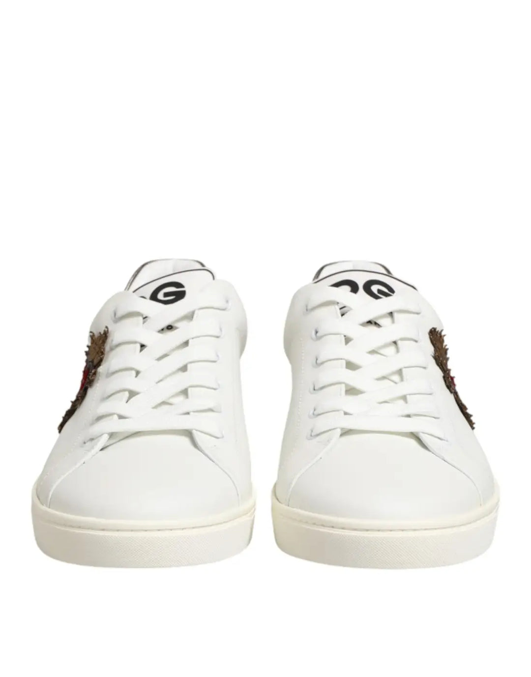 Dolce &amp; Gabbana White Leather Heart Embellished Sneakers Shoes