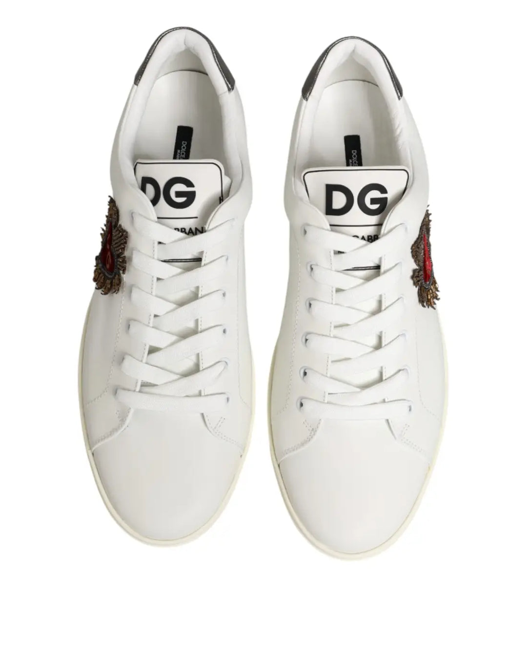 Dolce &amp; Gabbana White Leather Heart Embellished Sneakers Shoes