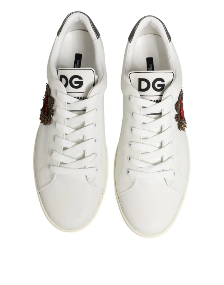 Dolce &amp; Gabbana White Leather Heart Embellished Sneakers Shoes