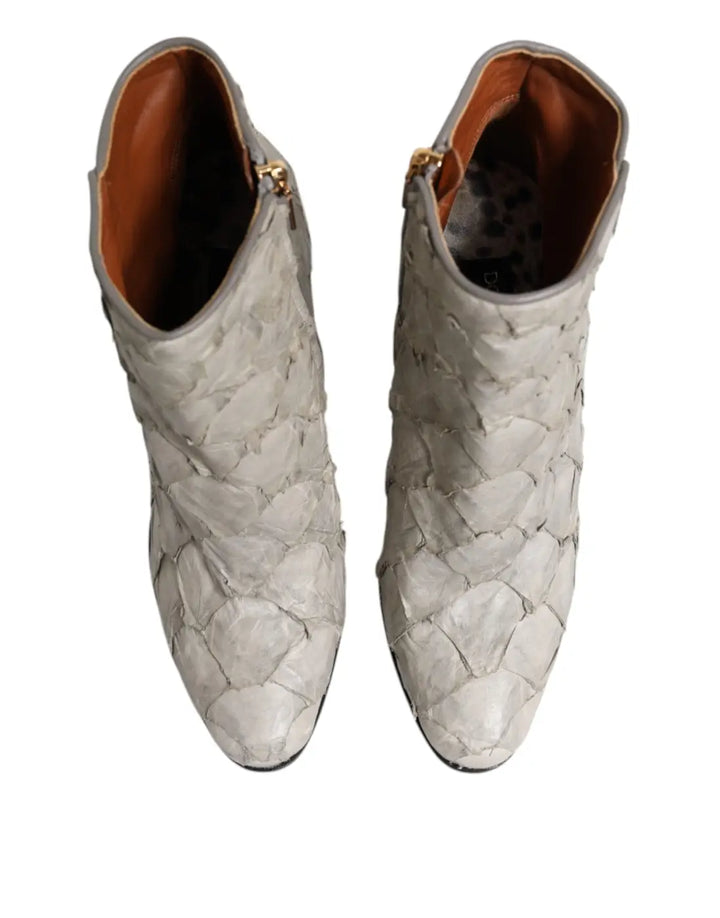 Dolce &amp; Gabbana Off White Leather Heels Ankle Boots Shoes