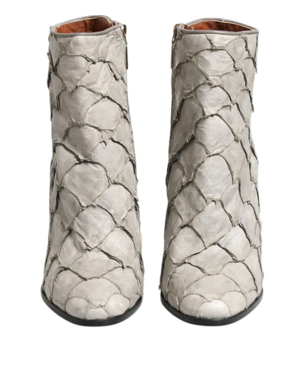 Dolce & Gabbana Off White Leather Heels Ankle Boots Shoes