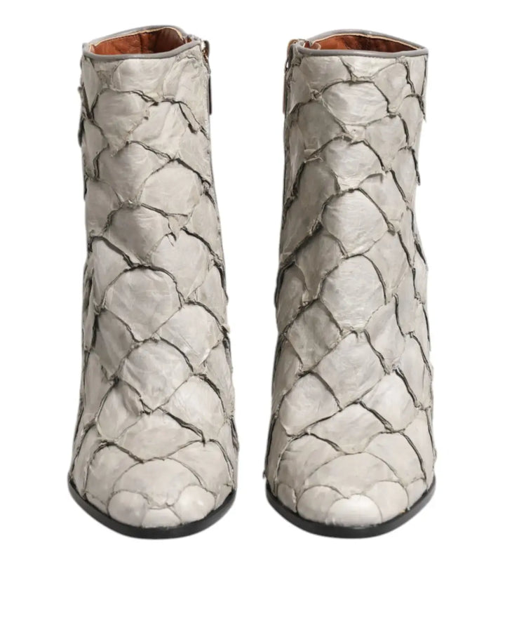 Dolce &amp; Gabbana Off White Leather Heels Ankle Boots Shoes