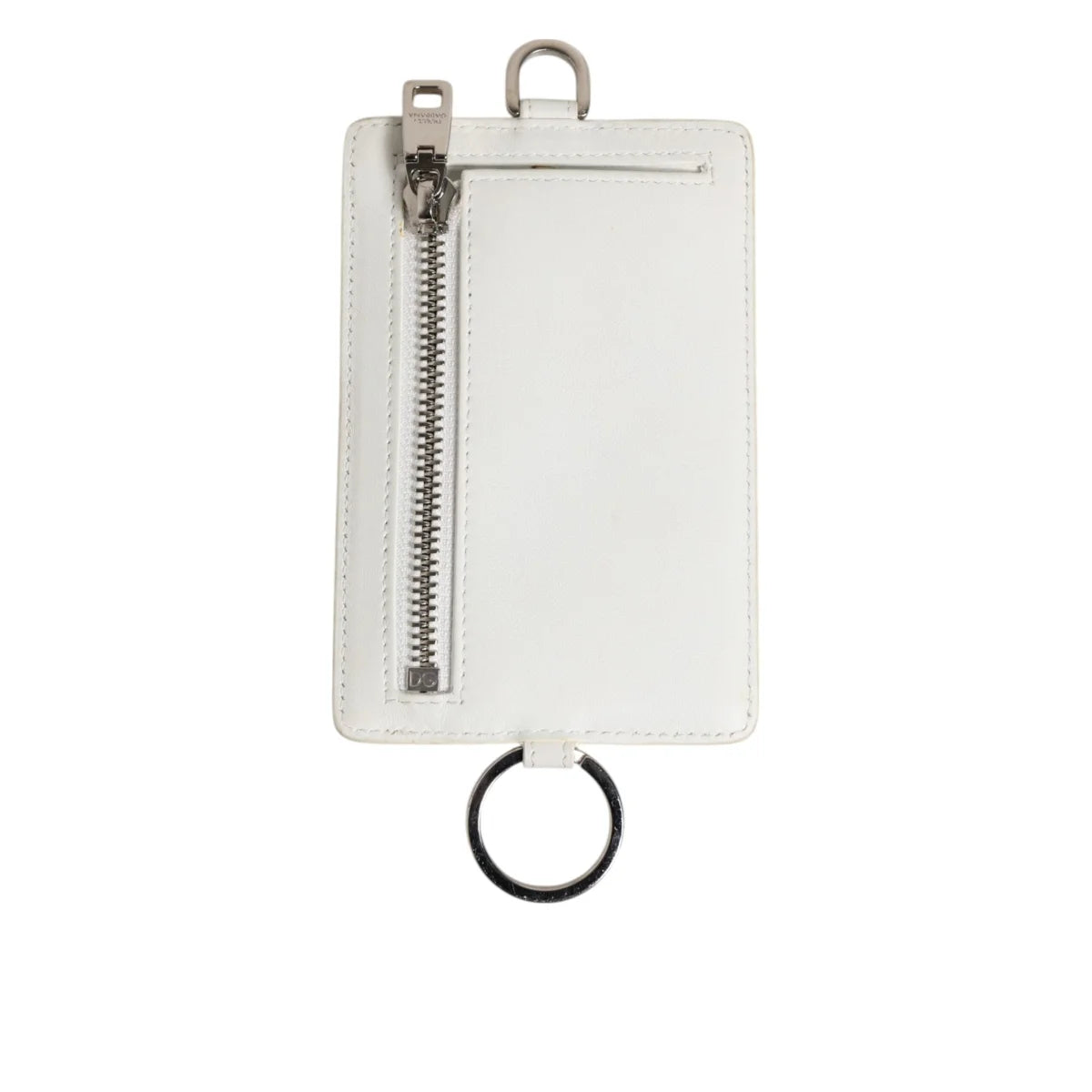 Dolce and Gabbana White Leather Lanyard Card Holder with Logo Patch &