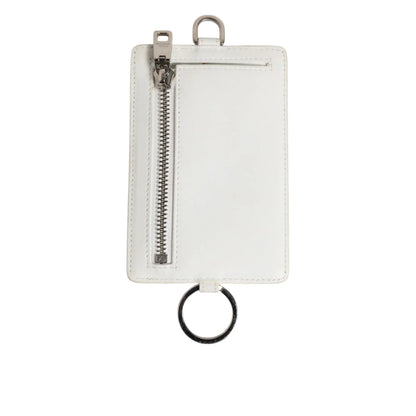 Dolce and Gabbana White Leather Lanyard Card Holder with Logo Patch &