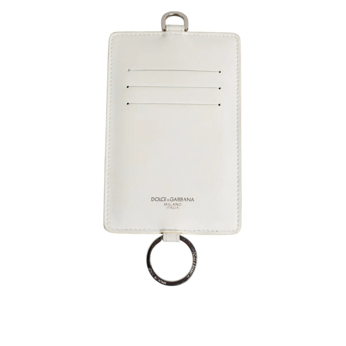 Dolce and Gabbana White Leather Lanyard Card Holder with Logo Patch &