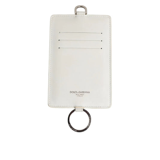 Dolce and Gabbana White Leather Lanyard Card Holder with Logo Patch &