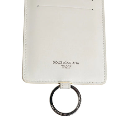 Dolce and Gabbana White Leather Lanyard Card Holder with Logo Patch &