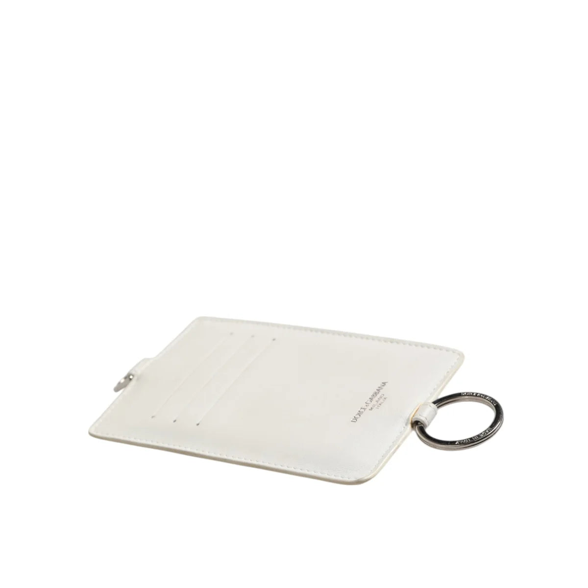 Dolce and Gabbana White Leather Lanyard Card Holder with Logo Patch &