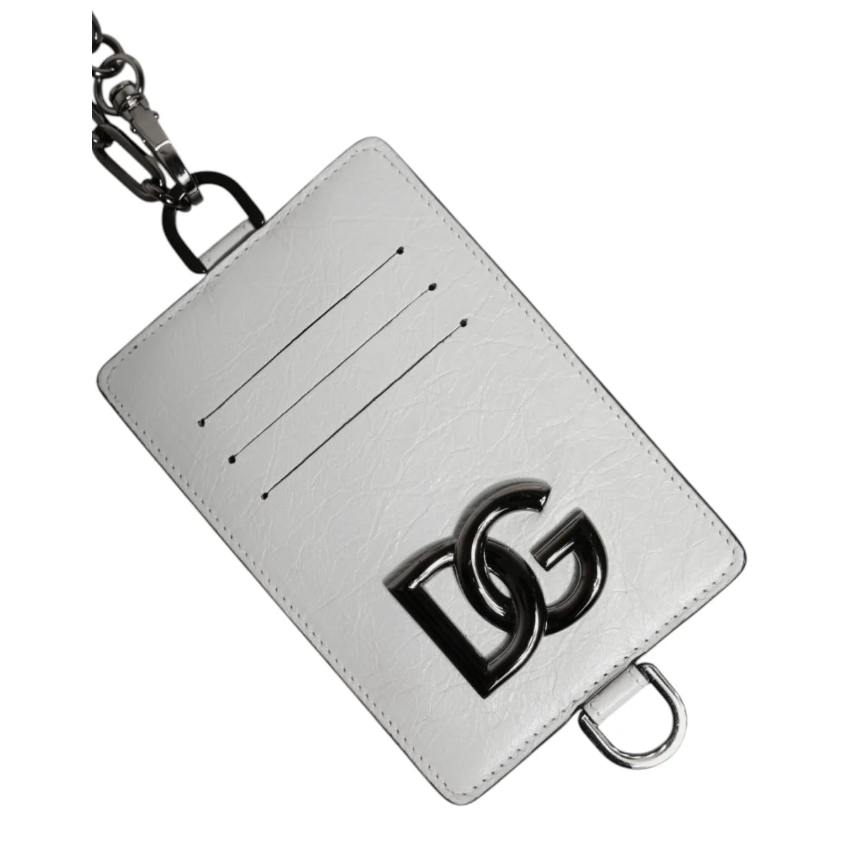Dolce Gabbana White Leather Lanyard Cardholder with Logo Plaque &