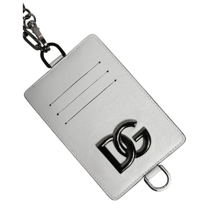 Dolce Gabbana White Leather Lanyard Cardholder with Logo Plaque &