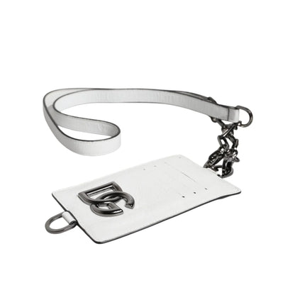 Dolce Gabbana White Leather Lanyard Cardholder with Logo Plaque &
