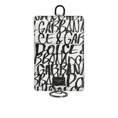 Dolce Gabbana White Leather Lanyard Cardholder with Logo Plaque &