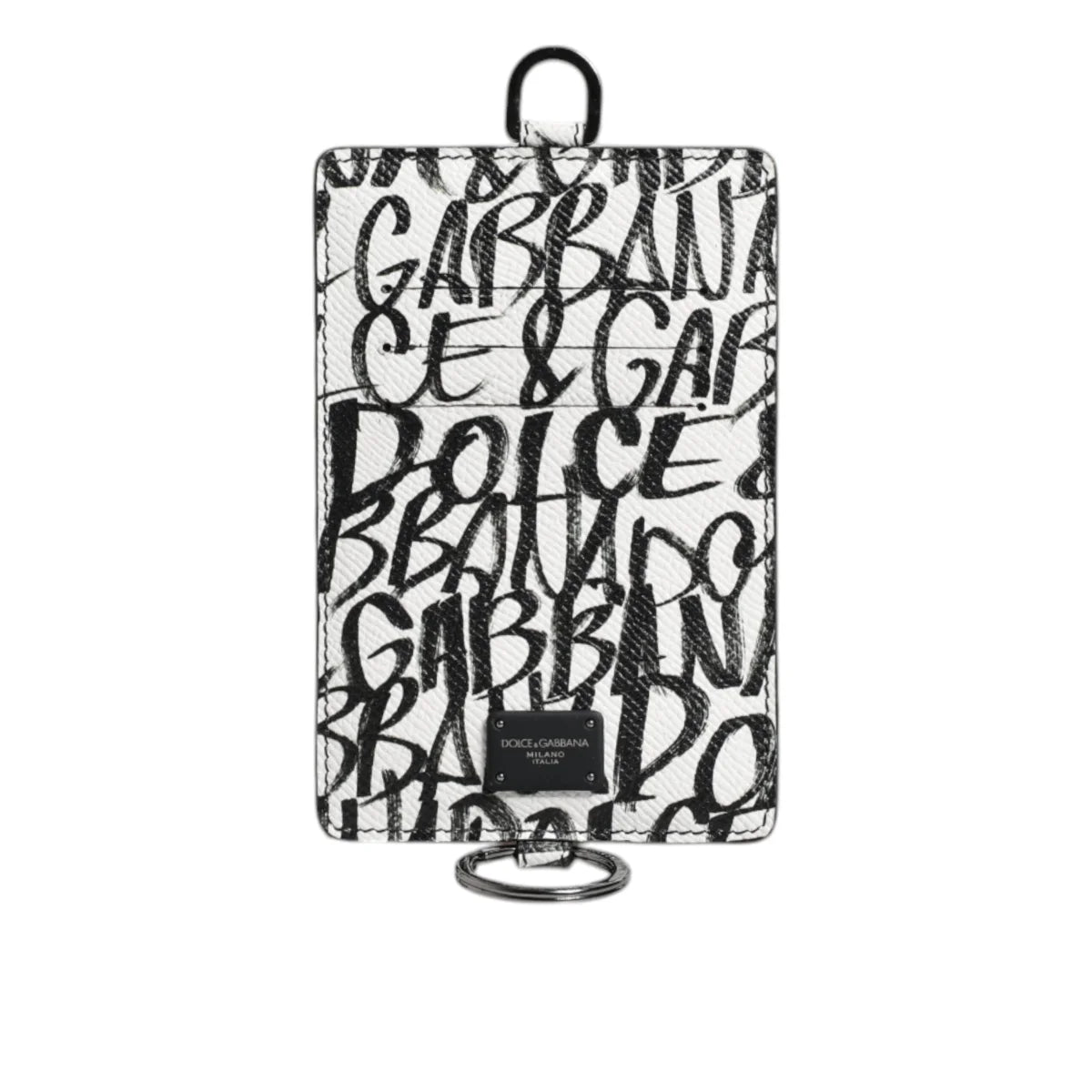 Dolce Gabbana White Leather Lanyard Cardholder with Logo Plaque &