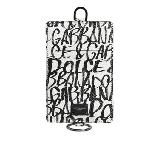 Dolce Gabbana White Leather Lanyard Cardholder with Logo Plaque &